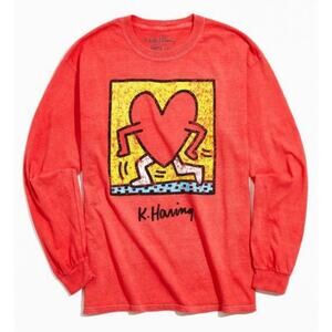 Urban Outfitters Unisex Keith Haring Red Running Heart Long Sleeve T Shirt M NEW